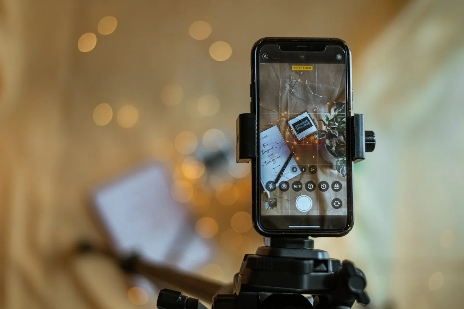 Smartphone on a tripod filming short-form video